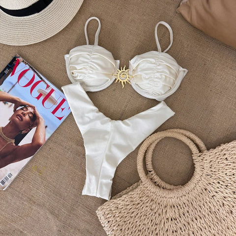 Gold Clasp 2 Piece Swimwear Set Beachwear Bikini | Glam Bra USA