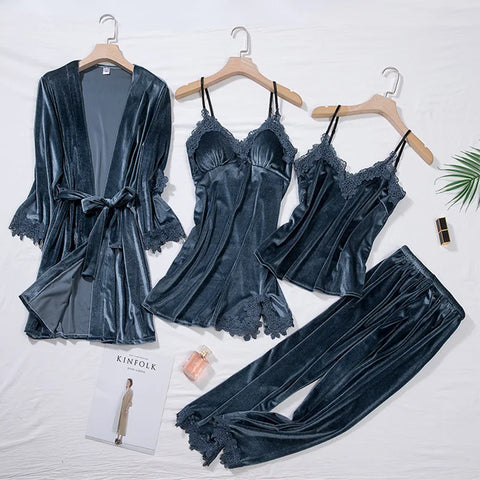 4pcs Velvet Sleep Set Nightwear Lounge Outfit | Glam Bra USA