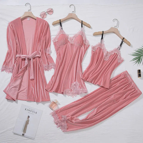 4pcs Velvet Sleep Set Nightwear Lounge Outfit | Glam Bra USA