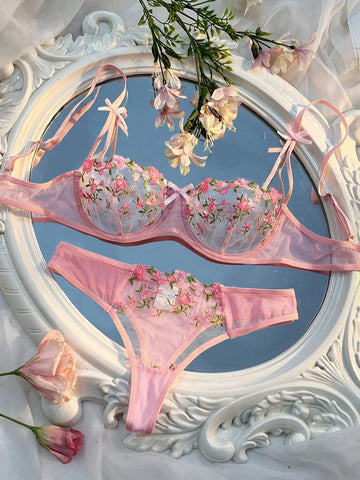 Floral Embroidery Underwear Bra Set Lace Intimates | Glam Bra USA