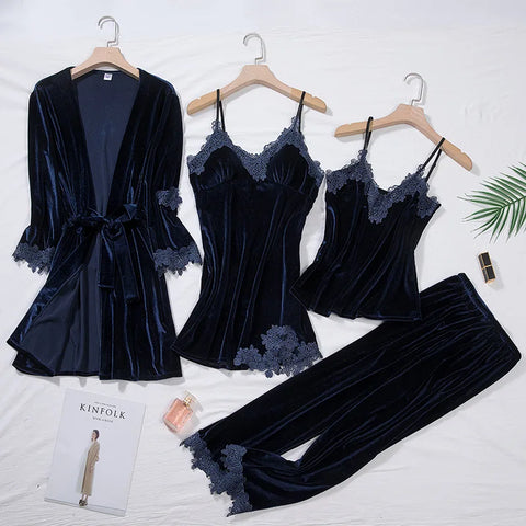 4pcs Velvet Sleep Set Nightwear Lounge Outfit | Glam Bra USA