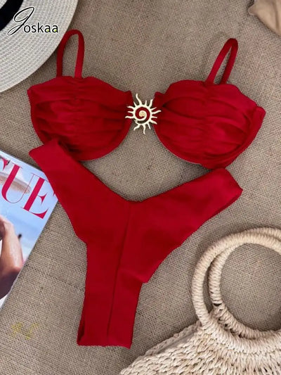 Gold Clasp 2 Piece Swimwear Set Beachwear Bikini | Glam Bra USA