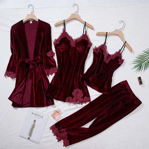 4pcs Velvet Sleep Set Nightwear Lounge Outfit | Glam Bra USA